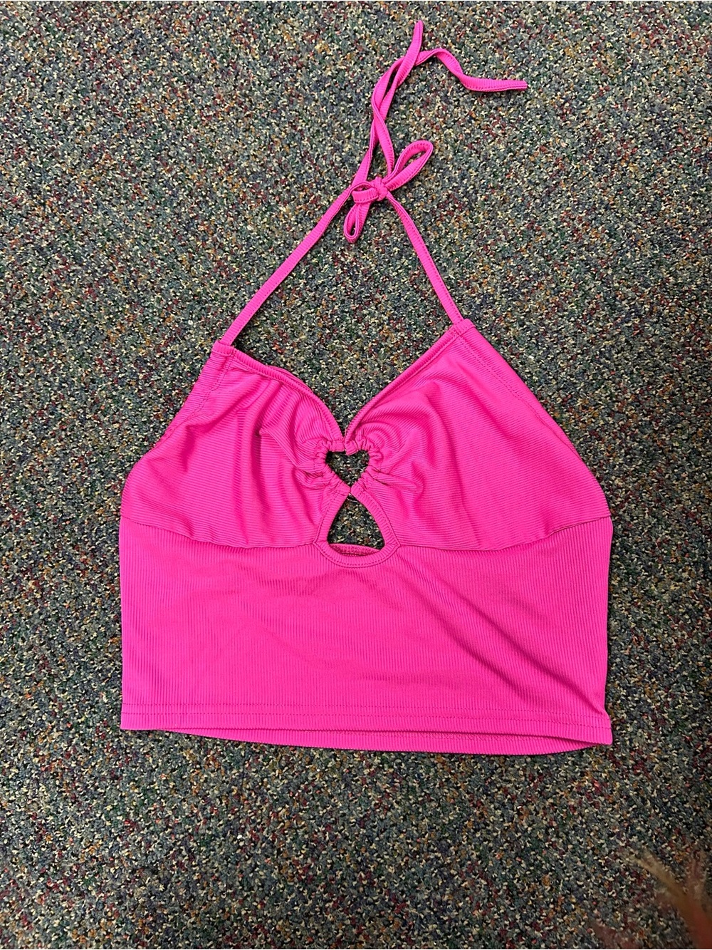 SHEIN Hot Pink Halter Crop Top with Heart Cutout